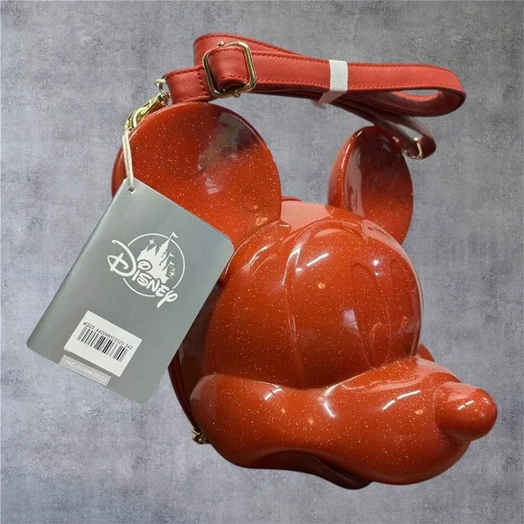 Disney Loungefly Mickey Mouse Crossbody Bag OS Red Sparkle NEW 3D Sculpted